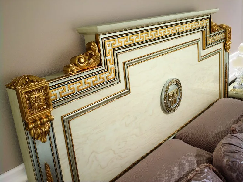 Gianni luxury Italian bedroom headboard with 24-karat gold detailing and marble-inspired panel