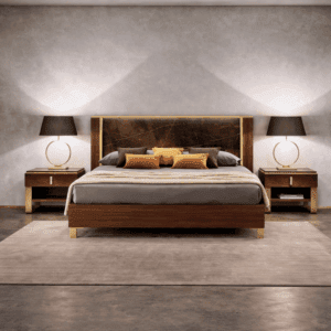 The Essence Italian Bed and 2 Nightstands from French Furniture