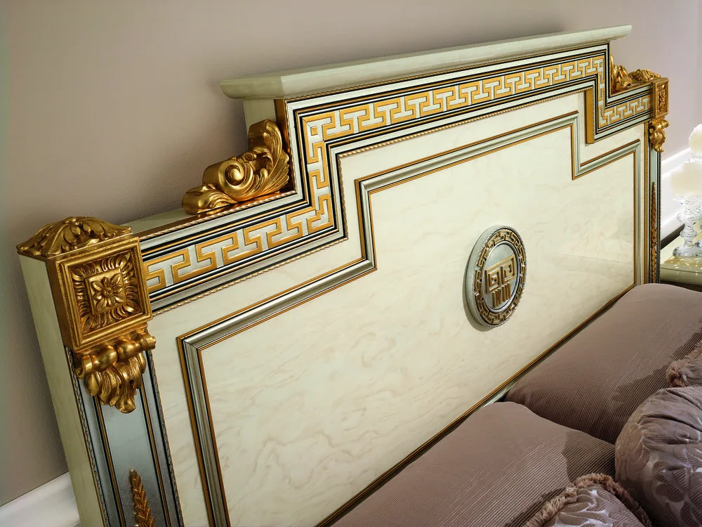 Gianni luxury Italian bedroom headboard with 24-karat gold detailing and marble-inspired panel